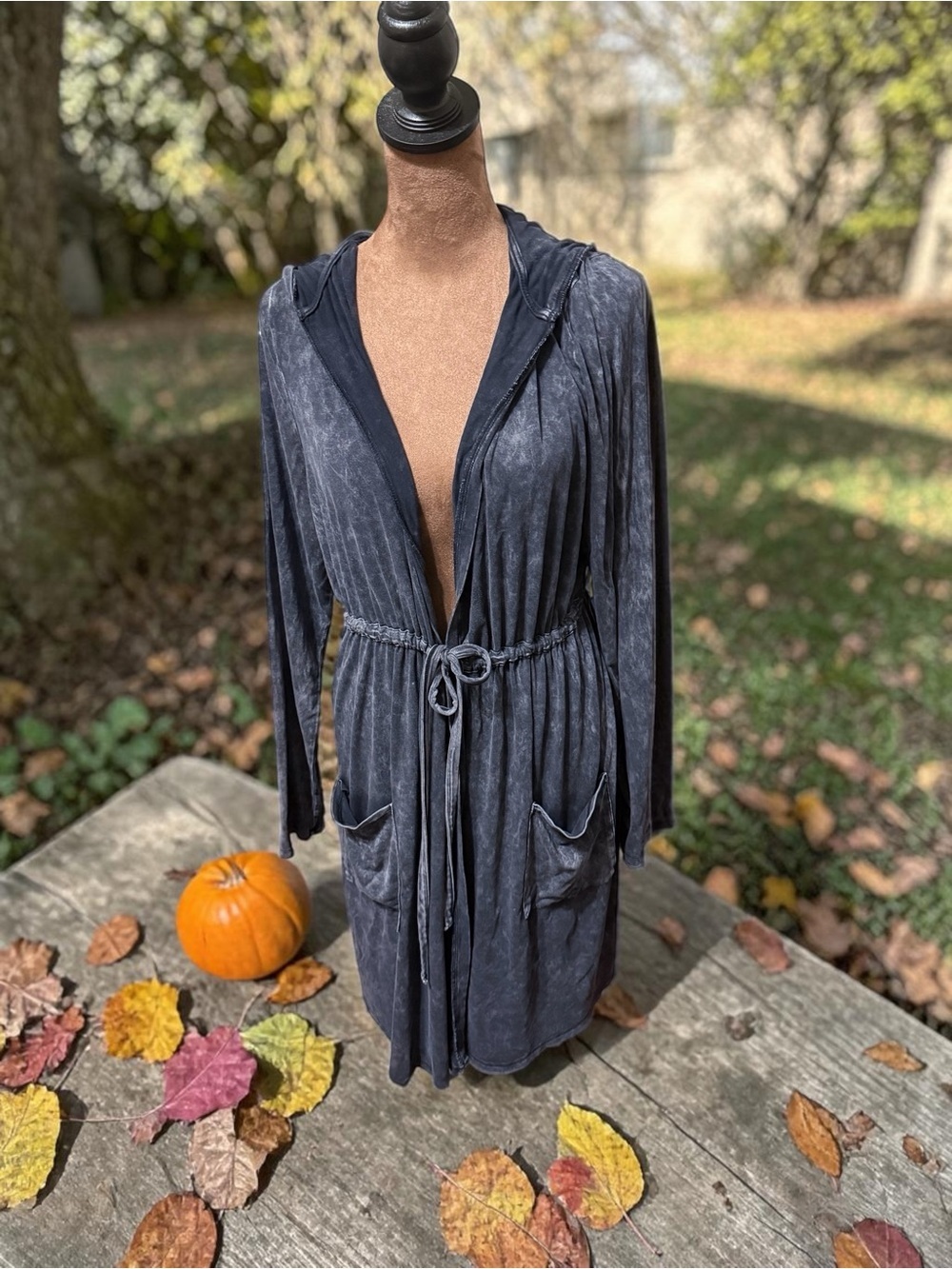 Torrid Washed Charcoal Hooded Drawstring Cardigan